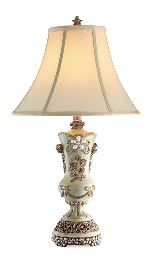 Vintage Silver Table Lamp w/ Rose Accents