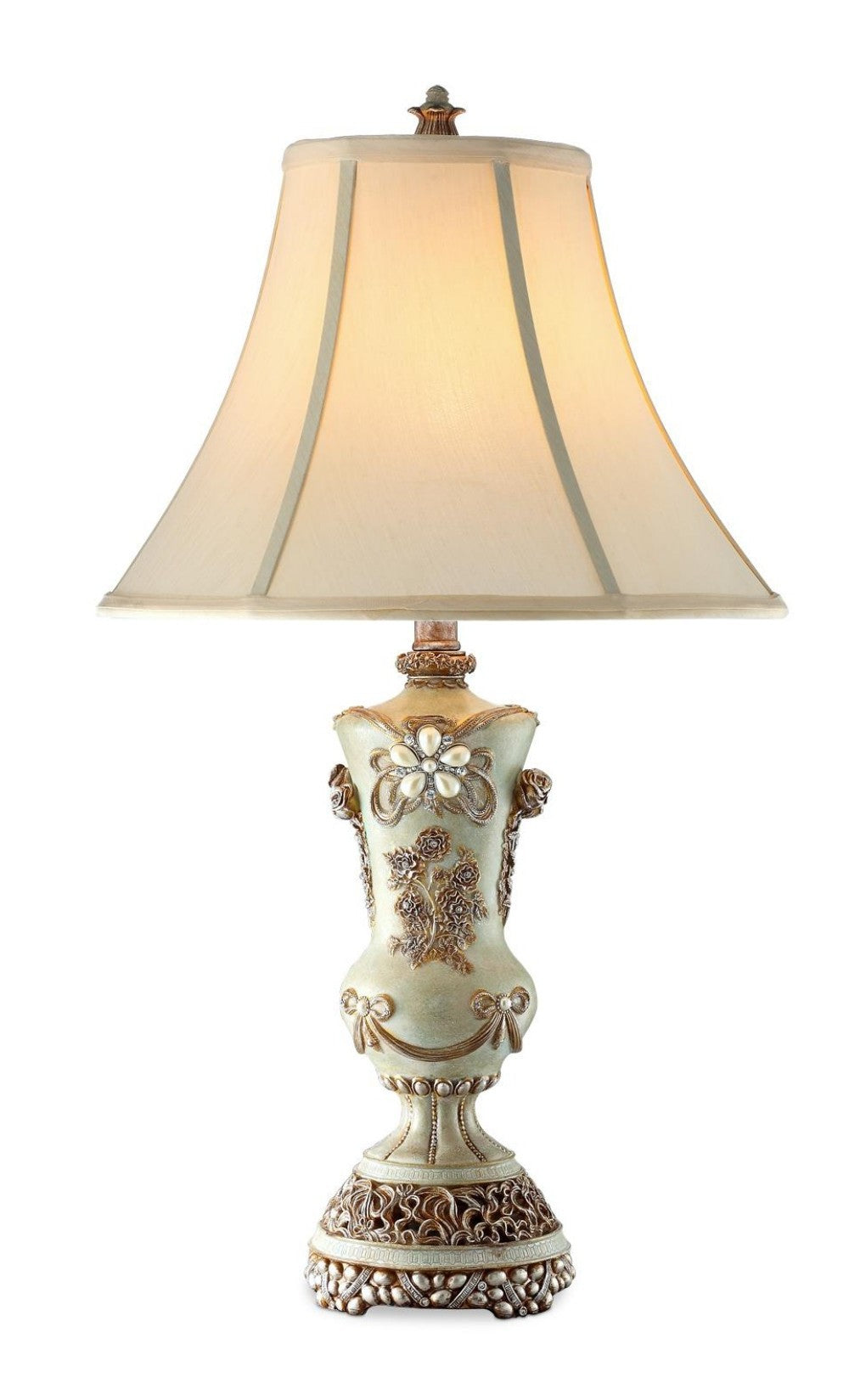 Vintage Silver Table Lamp w/ Rose Accents