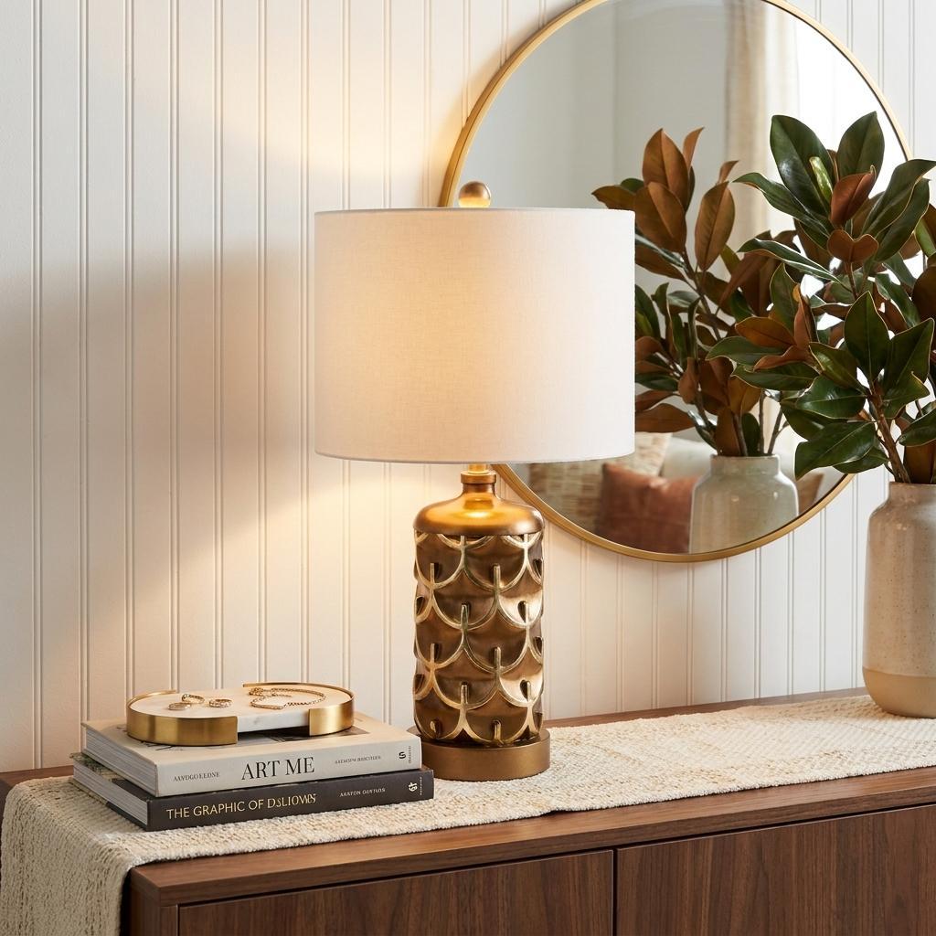 Magestic Brown & Gold Geo Table Lamp