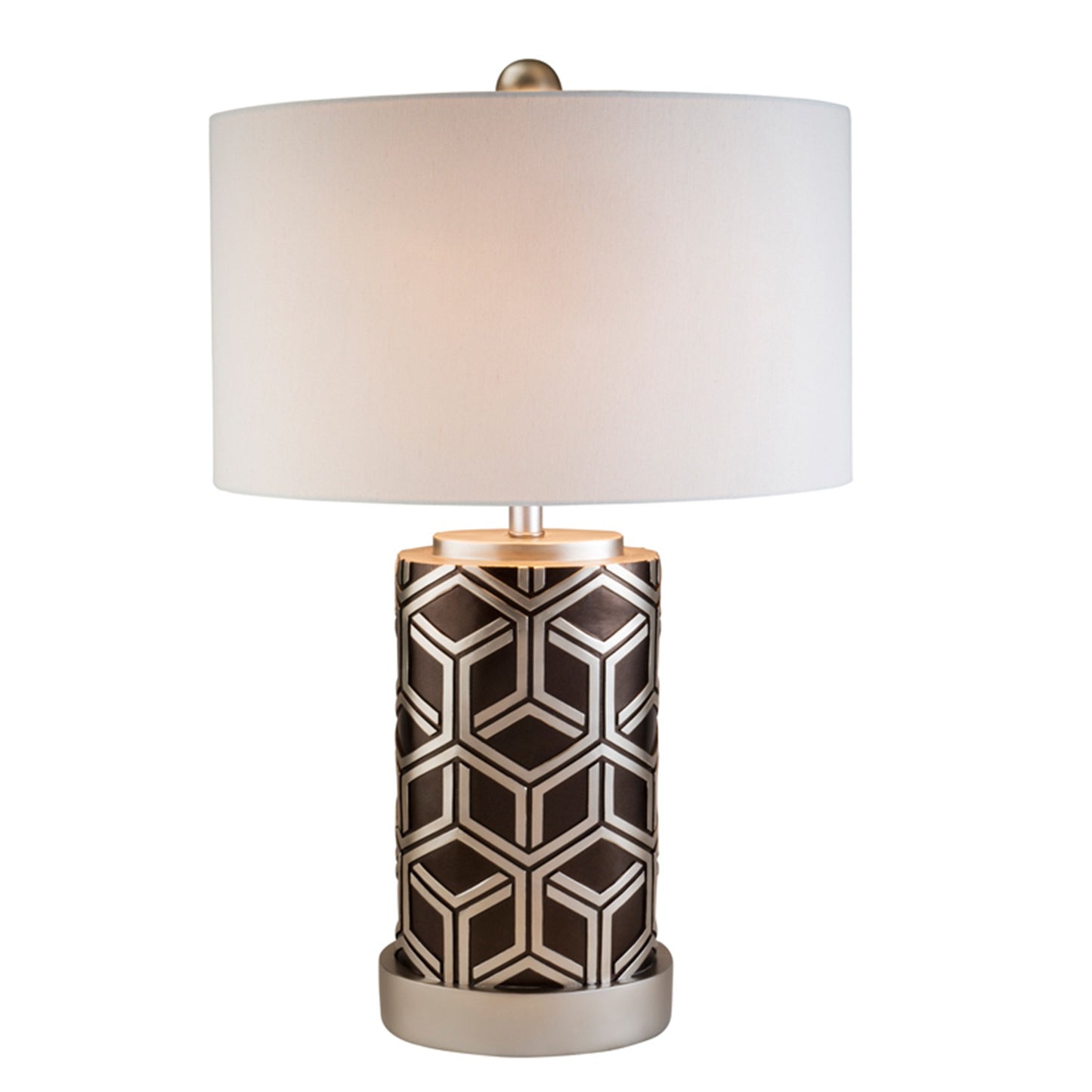 Deep Brown & Silver Geo Weave Table Lamp