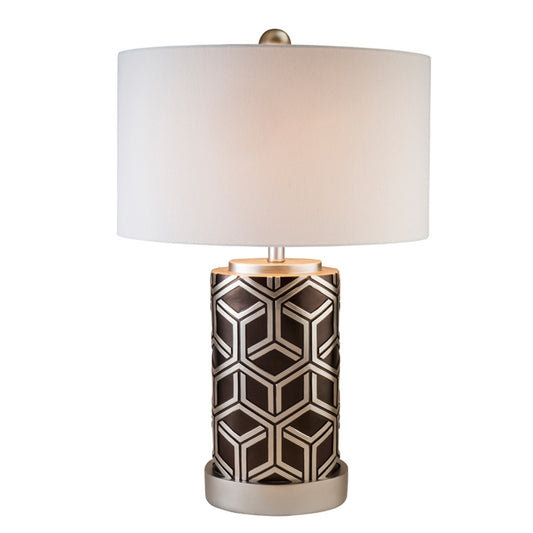 Deep Brown & Silver Geo Weave Table Lamp