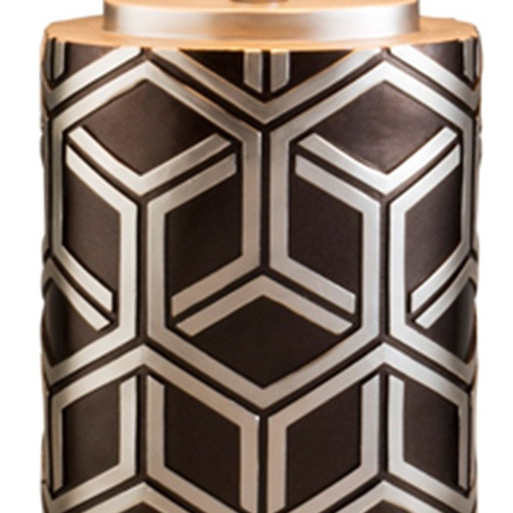 Deep Brown & Silver Geo Weave Table Lamp