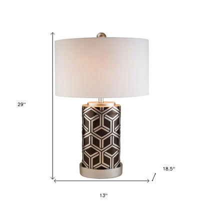 Deep Brown & Silver Geo Weave Table Lamp