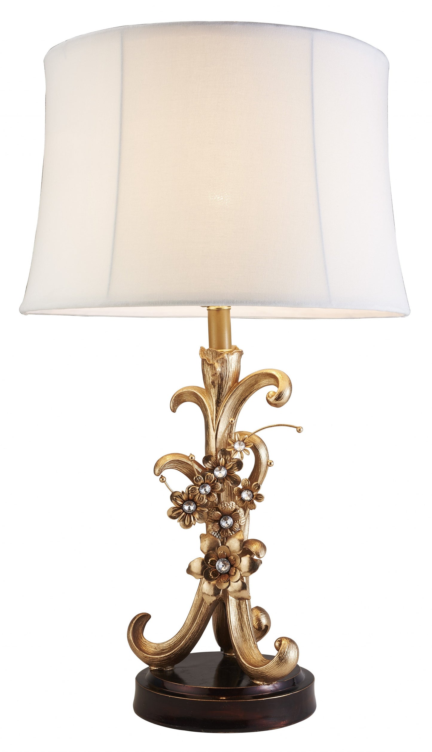 Golden Scroll & Faux Crystal Bling Table Lamp