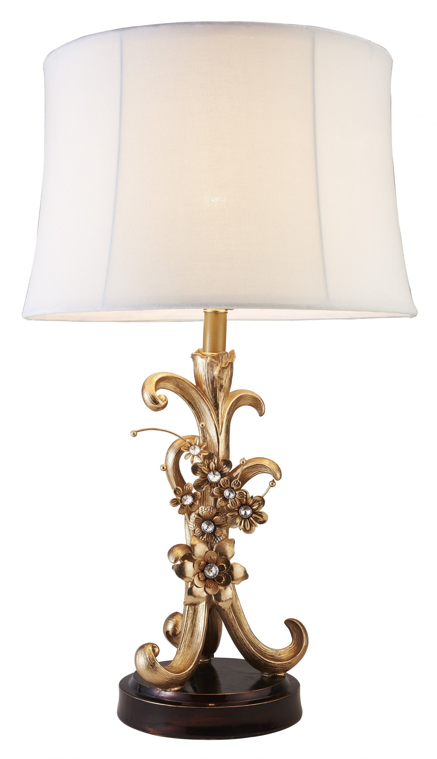 Golden Scroll & Faux Crystal Bling Table Lamp