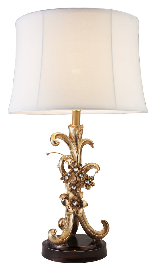 Golden Scroll & Faux Crystal Bling Table Lamp
