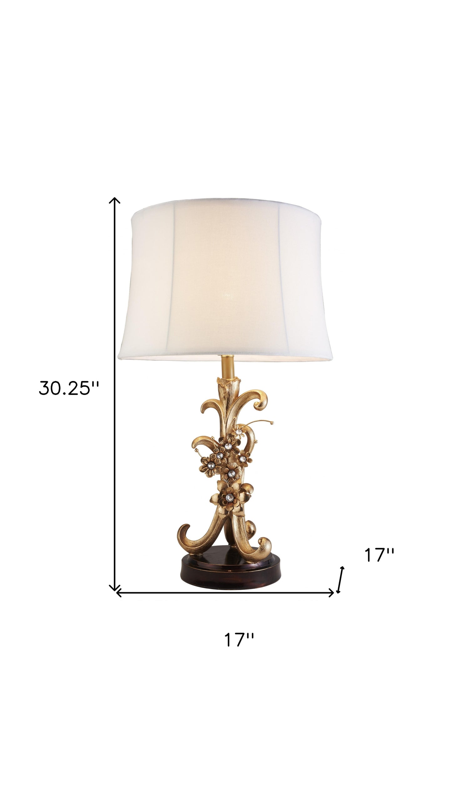 Golden Scroll & Faux Crystal Bling Table Lamp