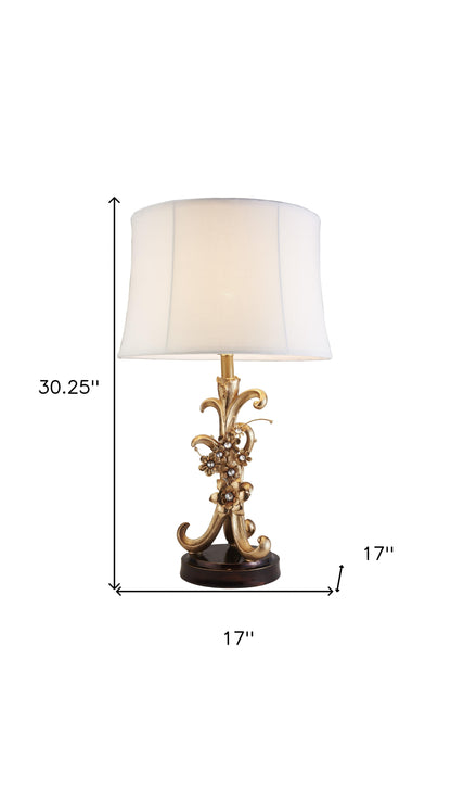 Golden Scroll & Faux Crystal Bling Table Lamp