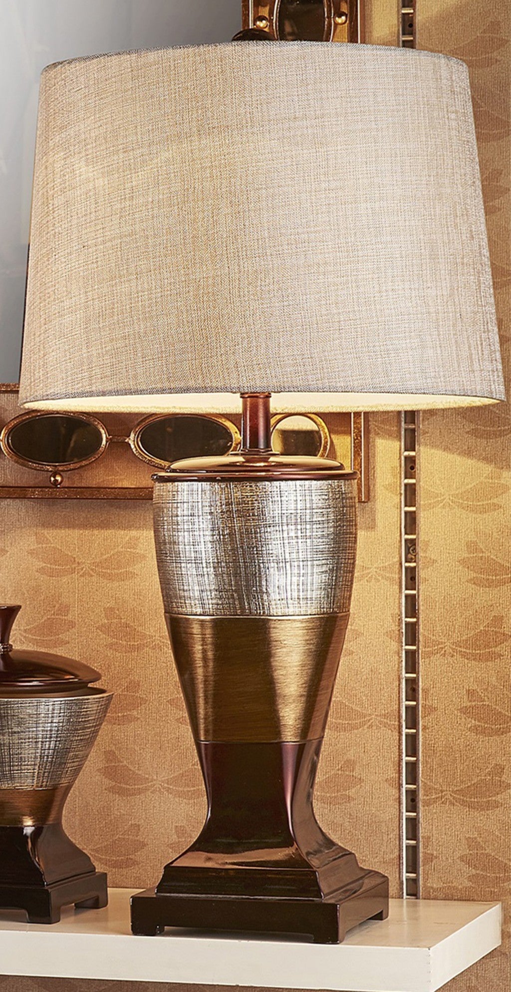 Exotic Brown & Gold Wide Stripe Table Lamp