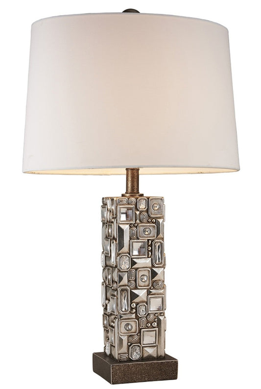 Silver Table Lamp w/ Abstract Mirror Design
