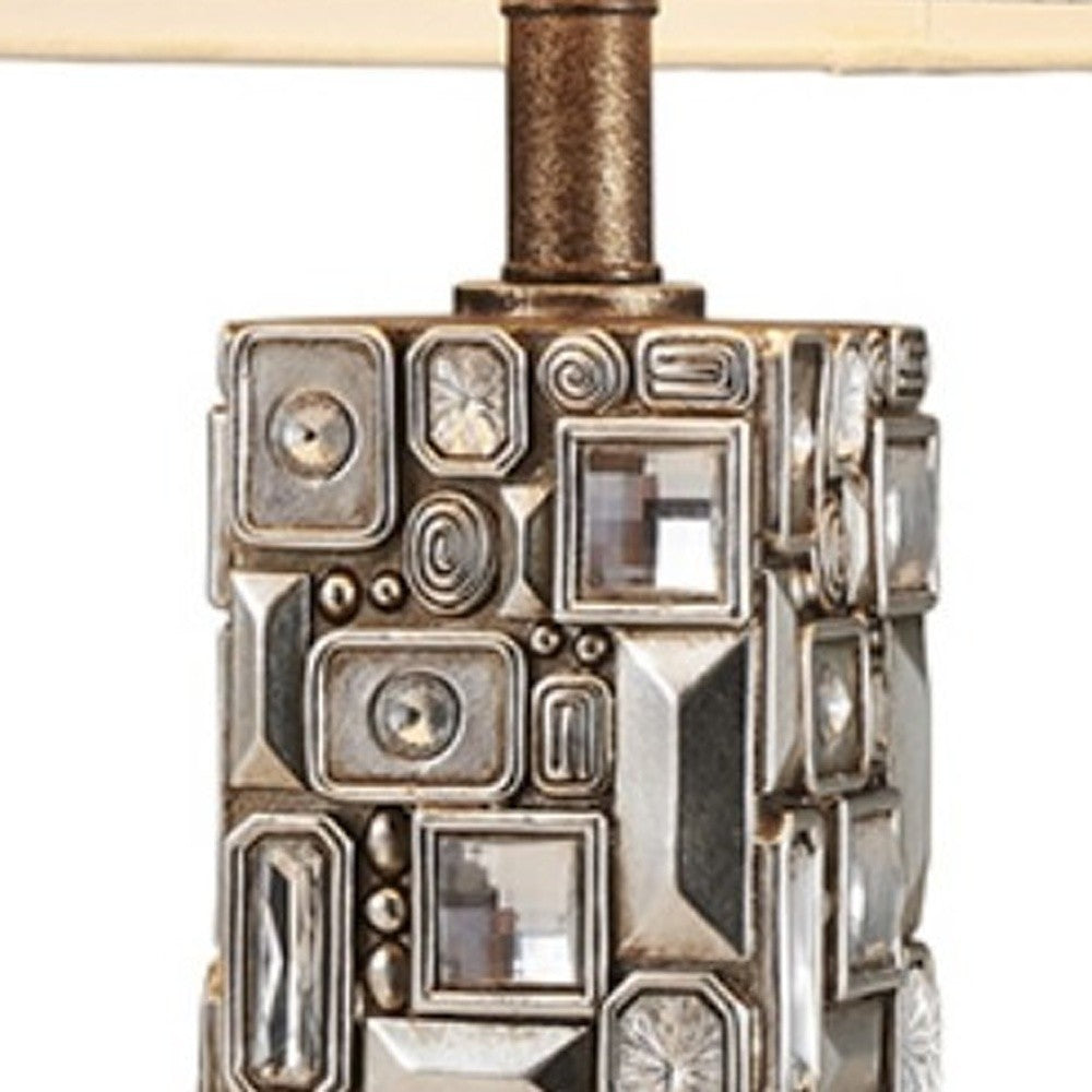 Silver Table Lamp w/ Abstract Mirror Design