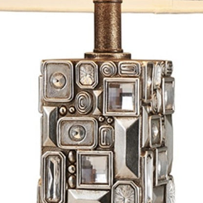 Silver Table Lamp w/ Abstract Mirror Design