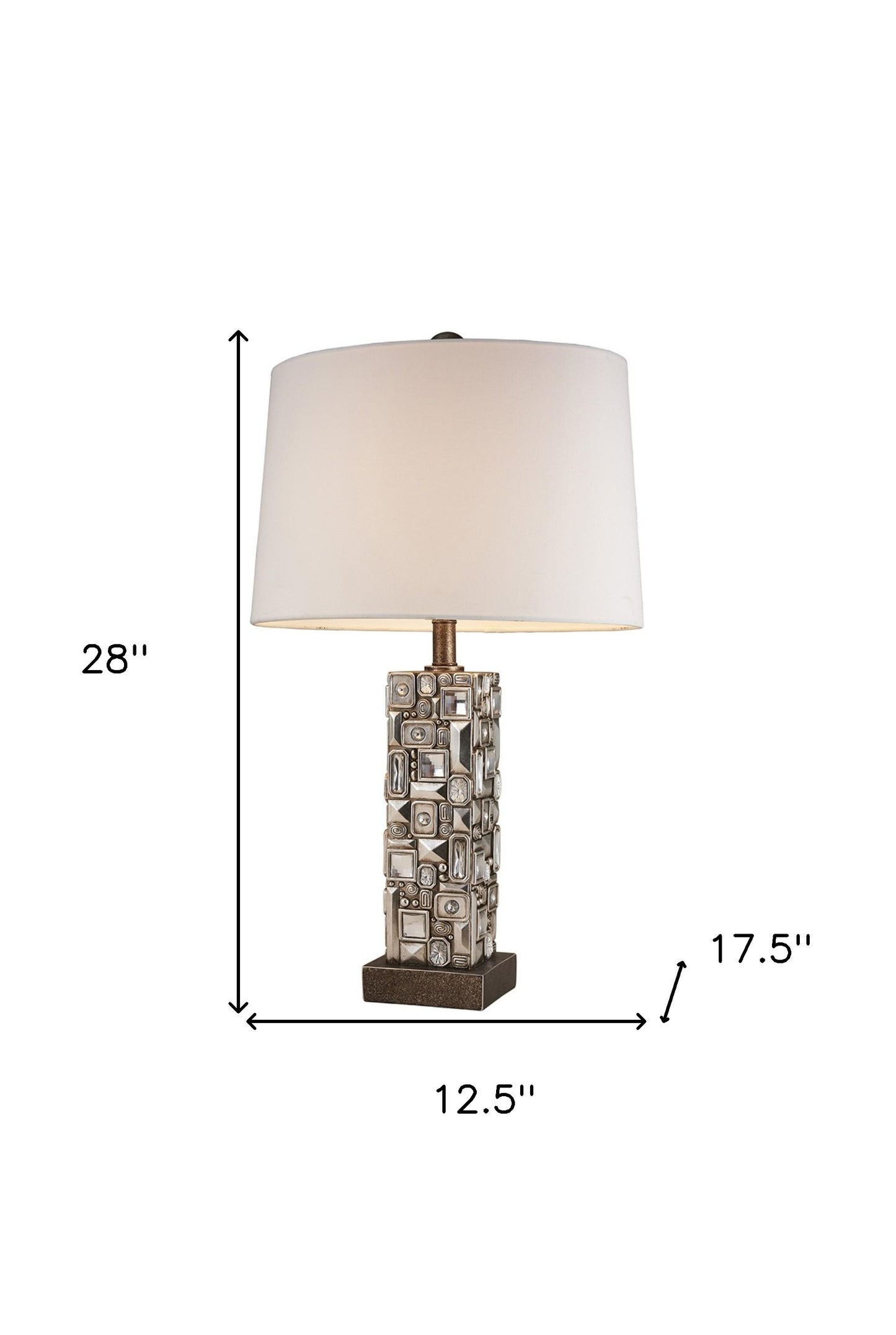 Silver Table Lamp w/ Abstract Mirror Design