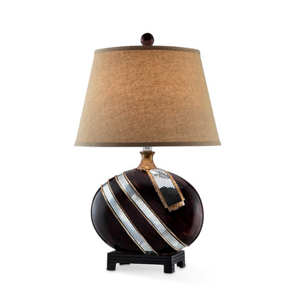 Dark Brown Polyresin Lamp w/ Beige Shade