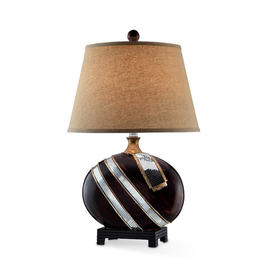 Dark Brown Polyresin Lamp w/ Beige Shade