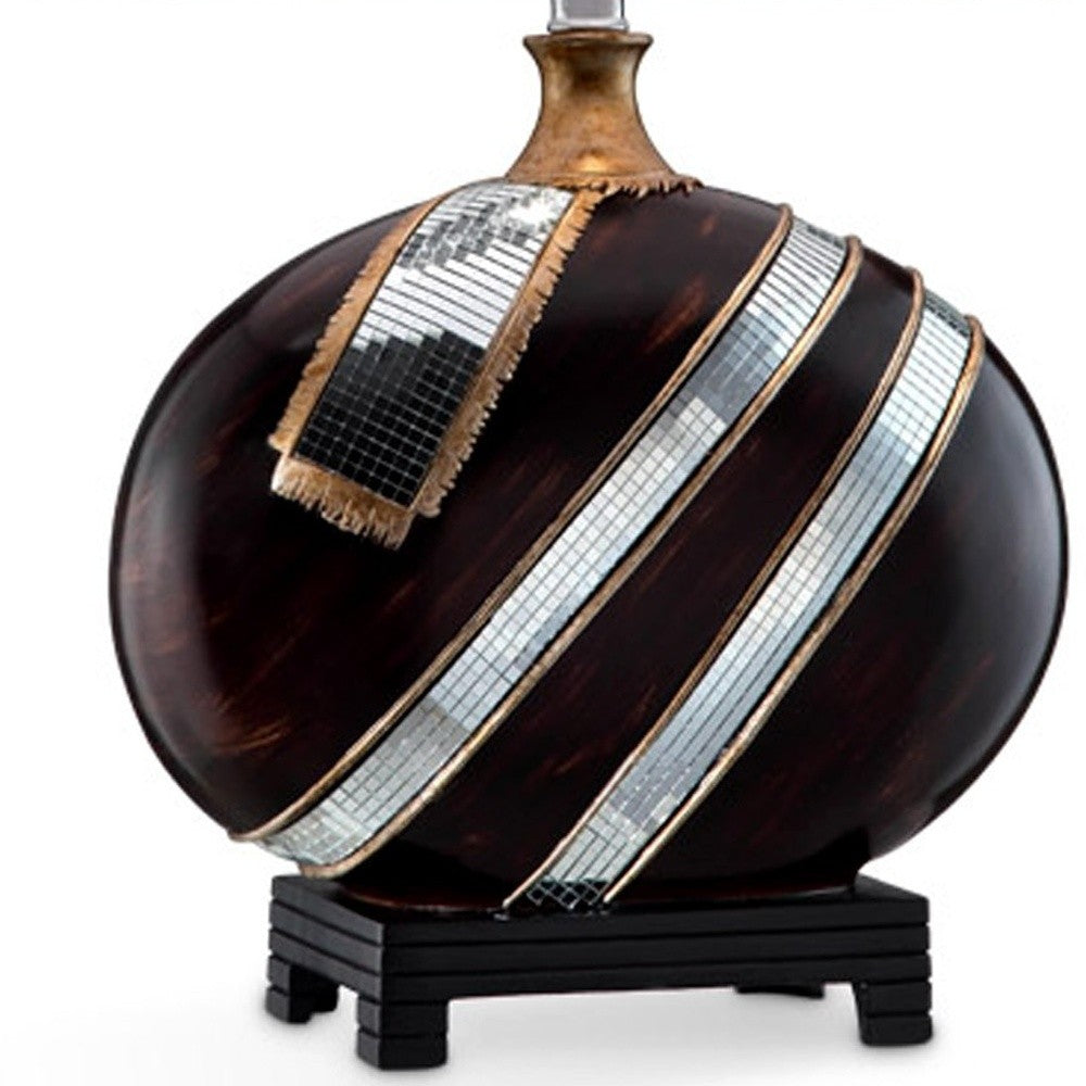 Dark Brown Polyresin Lamp w/ Beige Shade