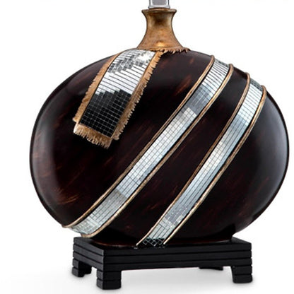 Dark Brown Polyresin Lamp w/ Beige Shade