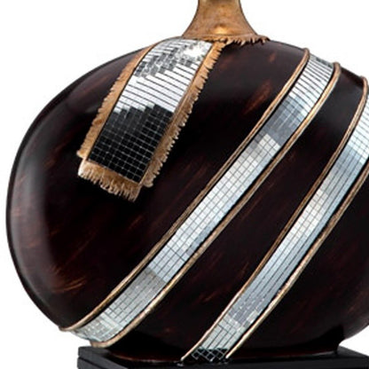 Dark Brown Polyresin Lamp w/ Beige Shade