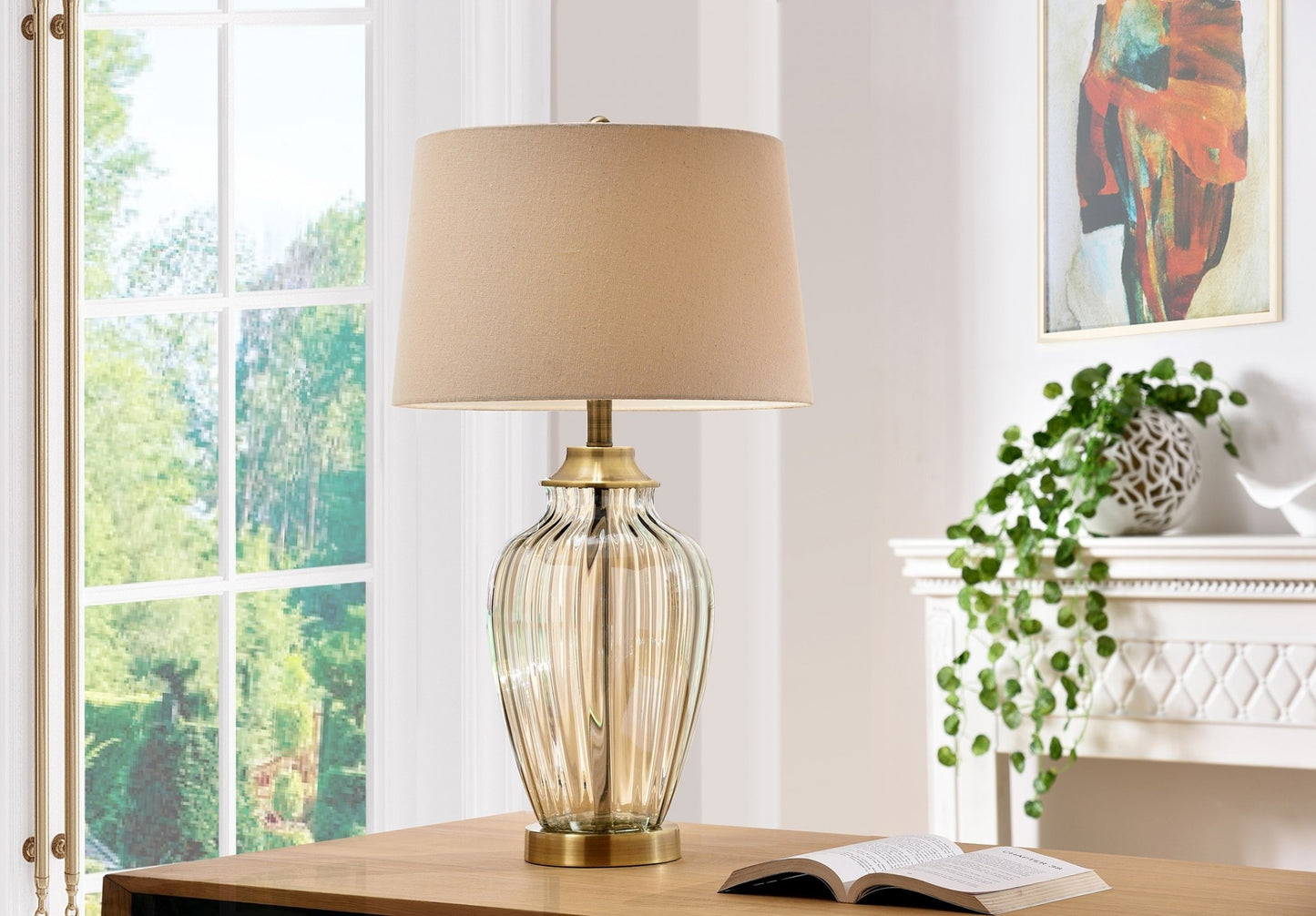 Bronze Bedside Table Lamp w/ Shade