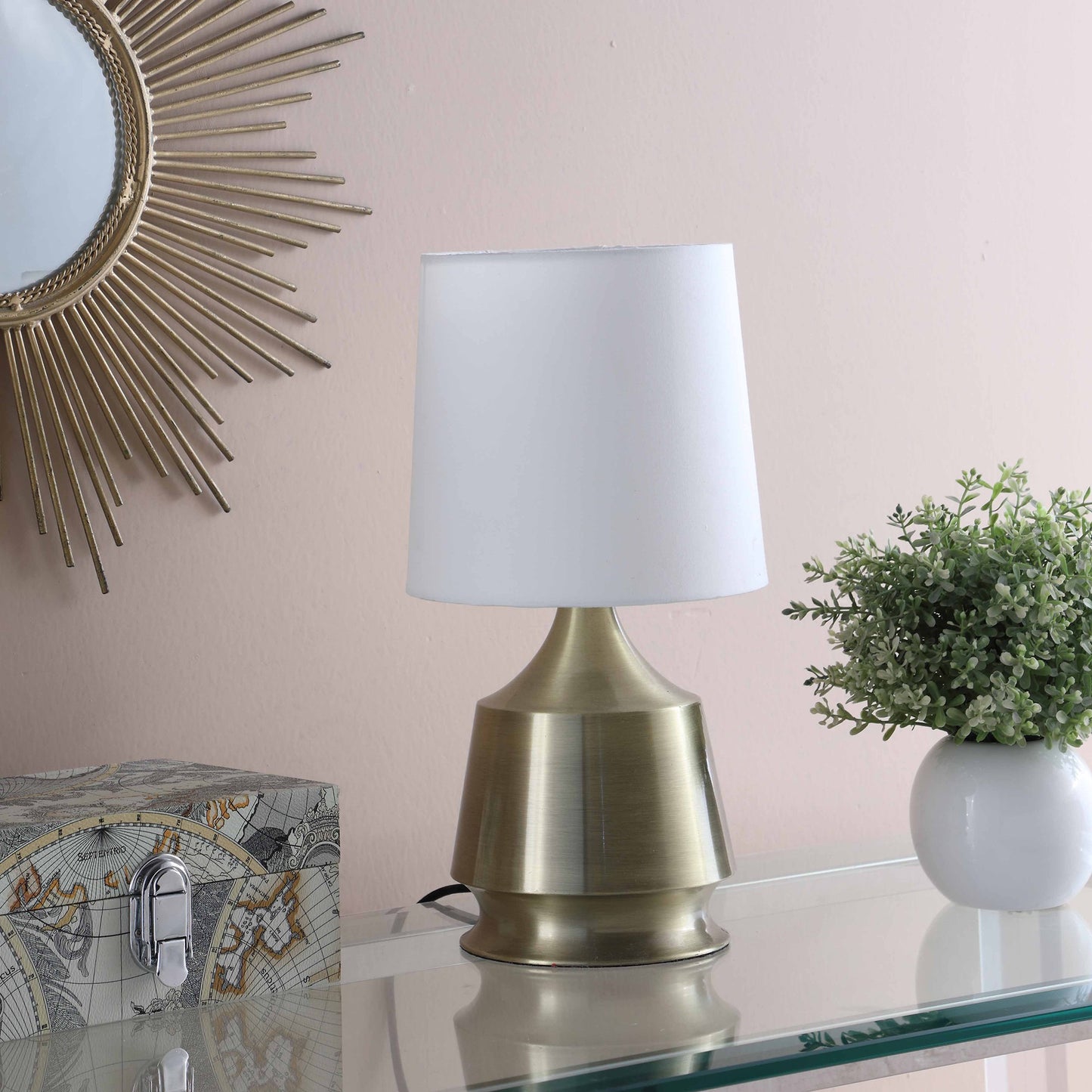 Brass Bedside Table Lamp w/ Shade