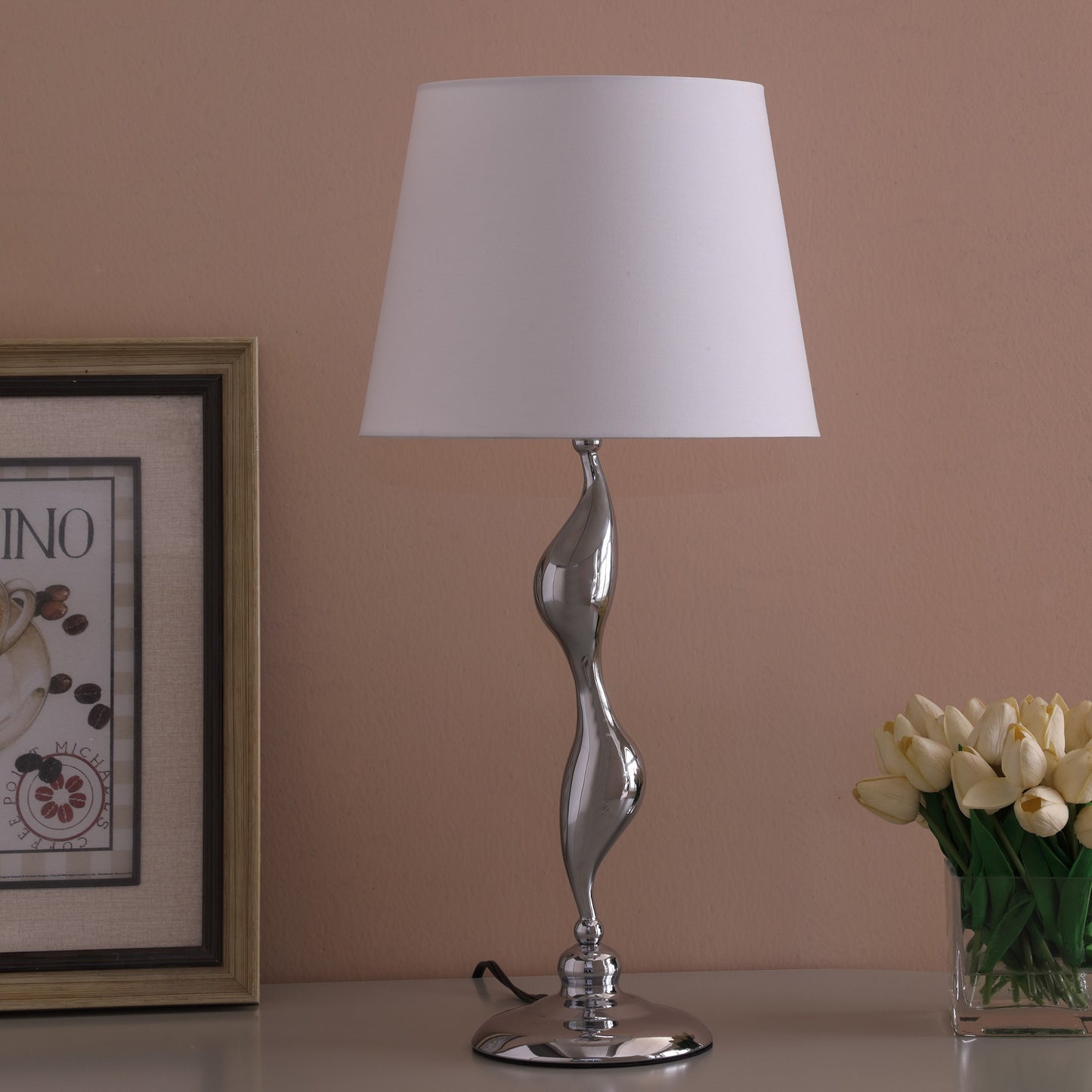Silver Bedside Table Lamp w/ Shade
