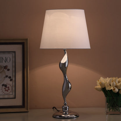 Silver Bedside Table Lamp w/ Shade