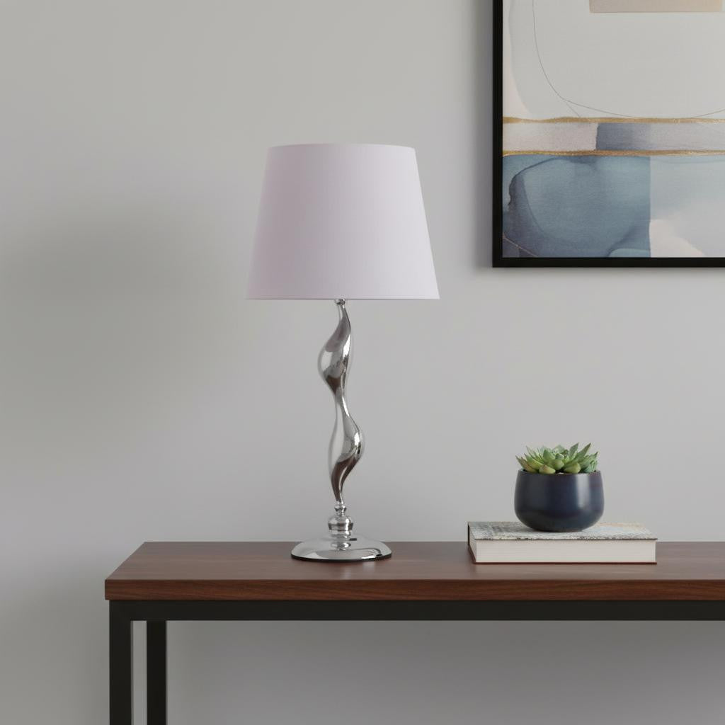 Silver Bedside Table Lamp w/ Shade