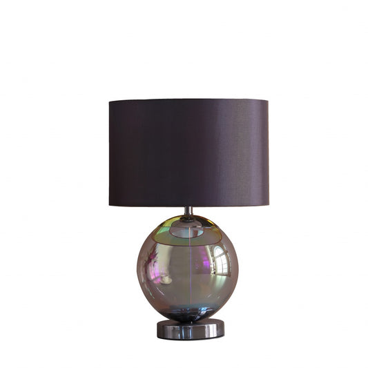 Iridescent Glass Globe Table Lamp w/ Gray Classic Shade