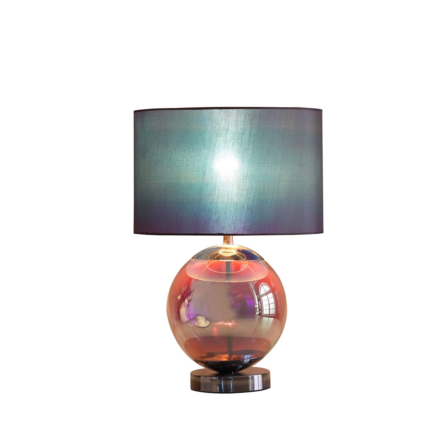 Iridescent Glass Globe Table Lamp w/ Gray Classic Shade