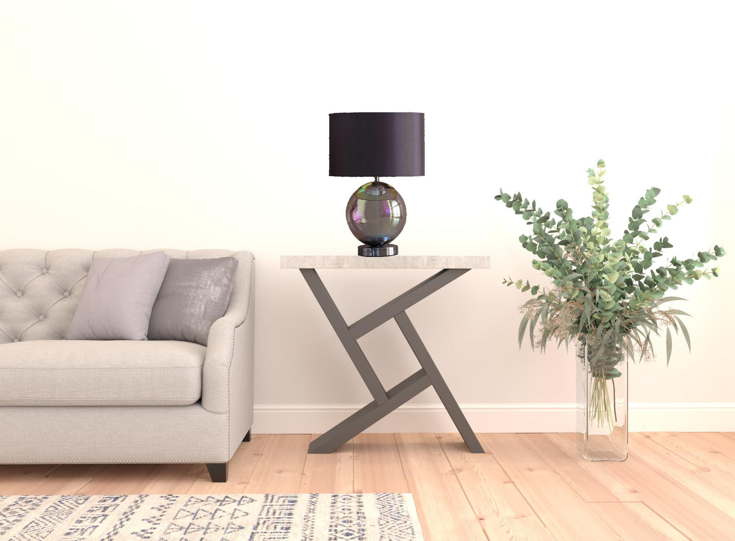 Iridescent Glass Globe Table Lamp w/ Gray Classic Shade