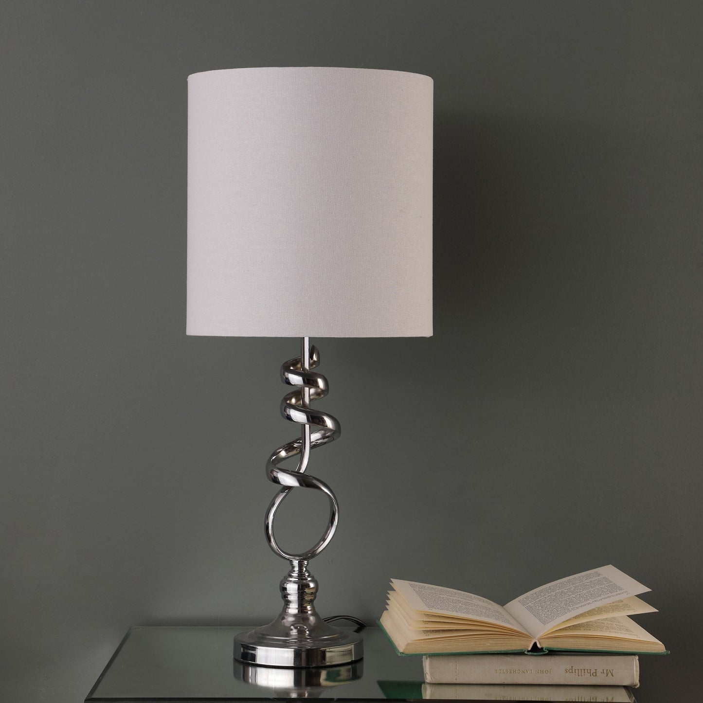 Nickel Bedside Table Lamp w/ Off Shade