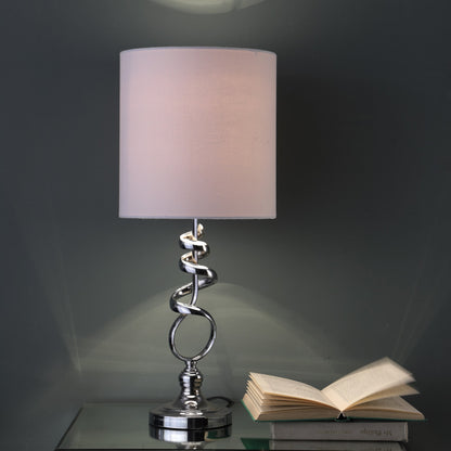 Nickel Bedside Table Lamp w/ Off Shade