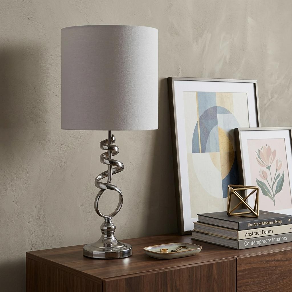 Nickel Bedside Table Lamp w/ Off Shade