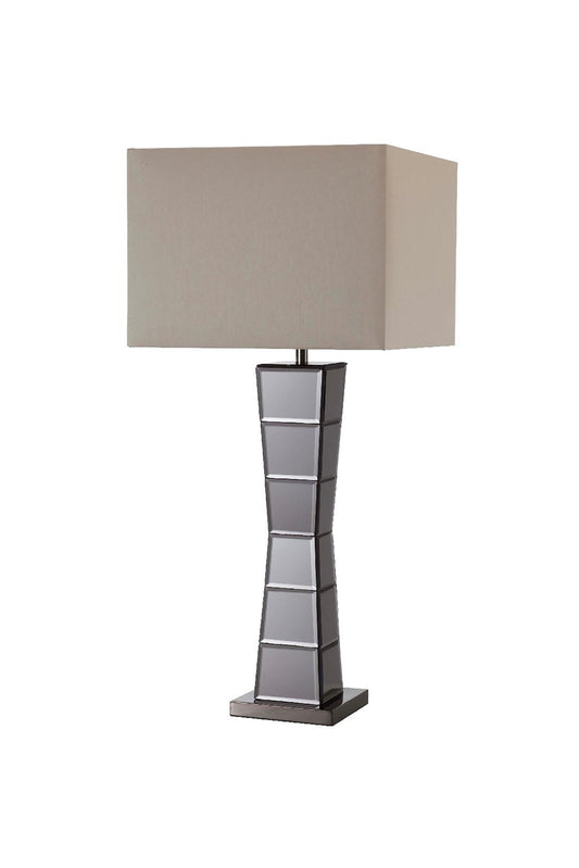 Black Glass Tower Table Lamp w/ Beige Shade