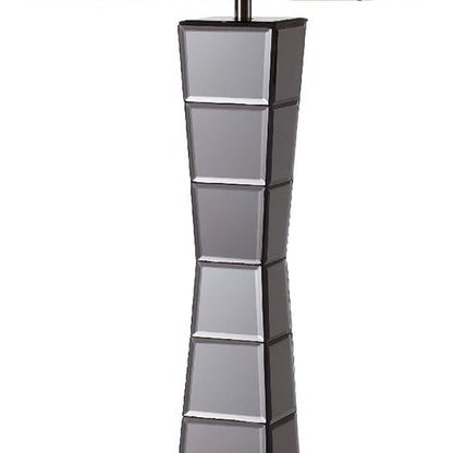 Black Glass Tower Table Lamp w/ Beige Shade