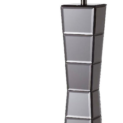 Black Glass Tower Table Lamp w/ Beige Shade