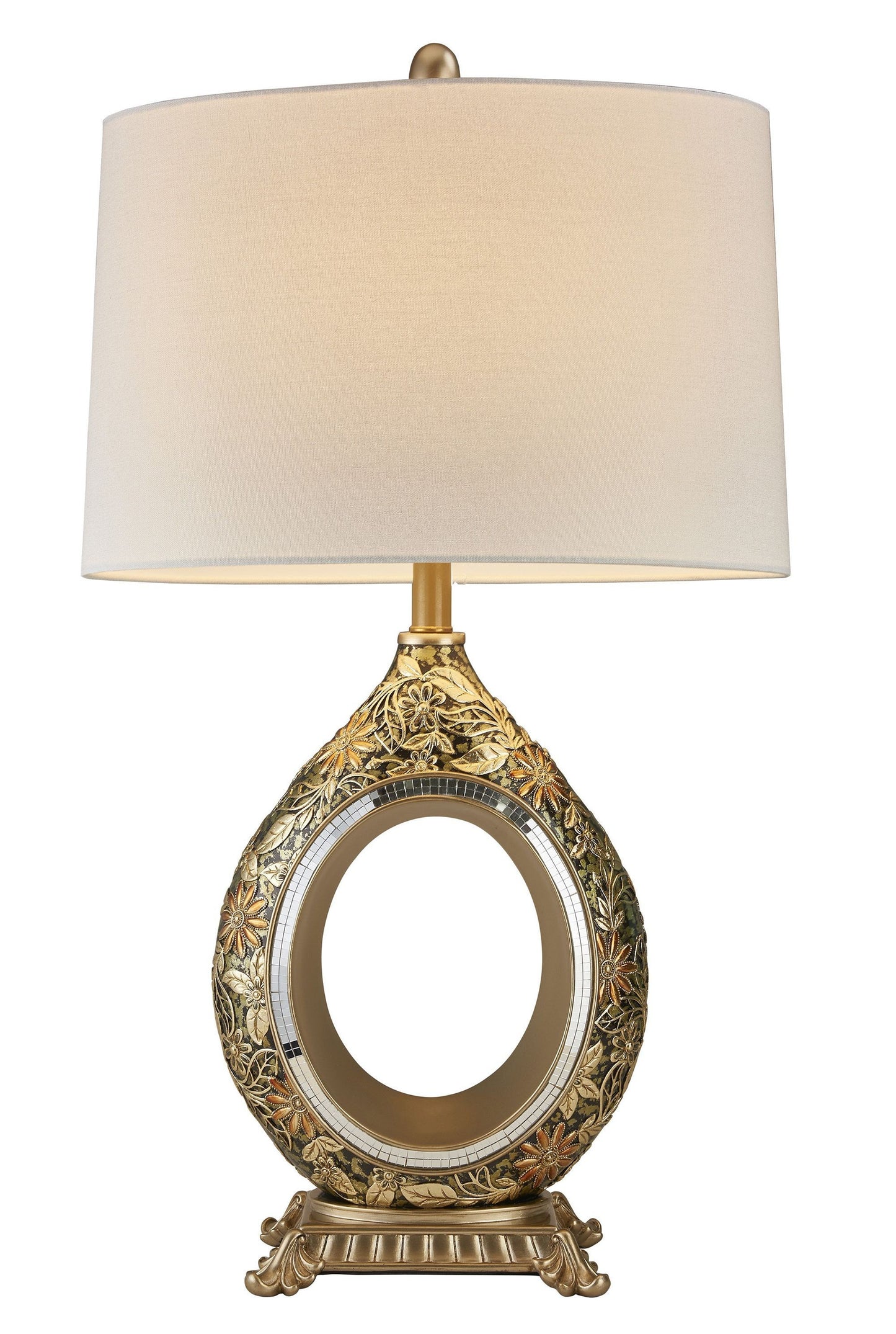 Vintage Silver w/ Gold Flowers Table Lamp