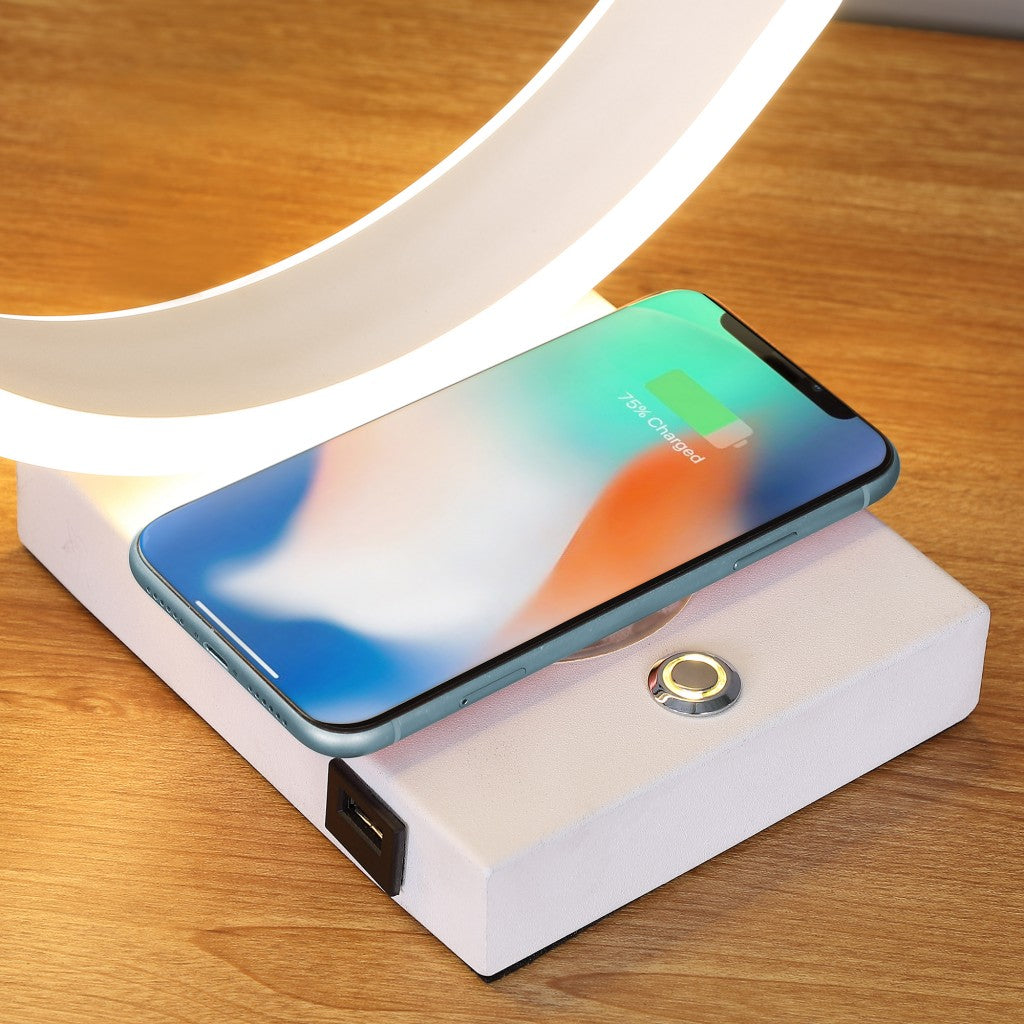 White w/ Wireless Charger Table Lamp