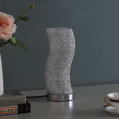 Silver Bedside Table Lamp w/ Silver Swirl Shade