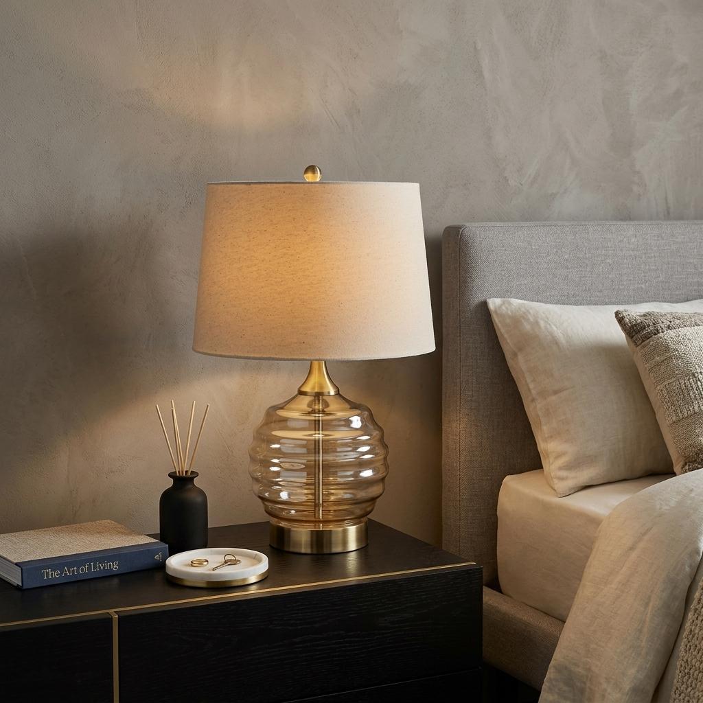 Off-White Bedside Table Lamp w/ Off-Shade