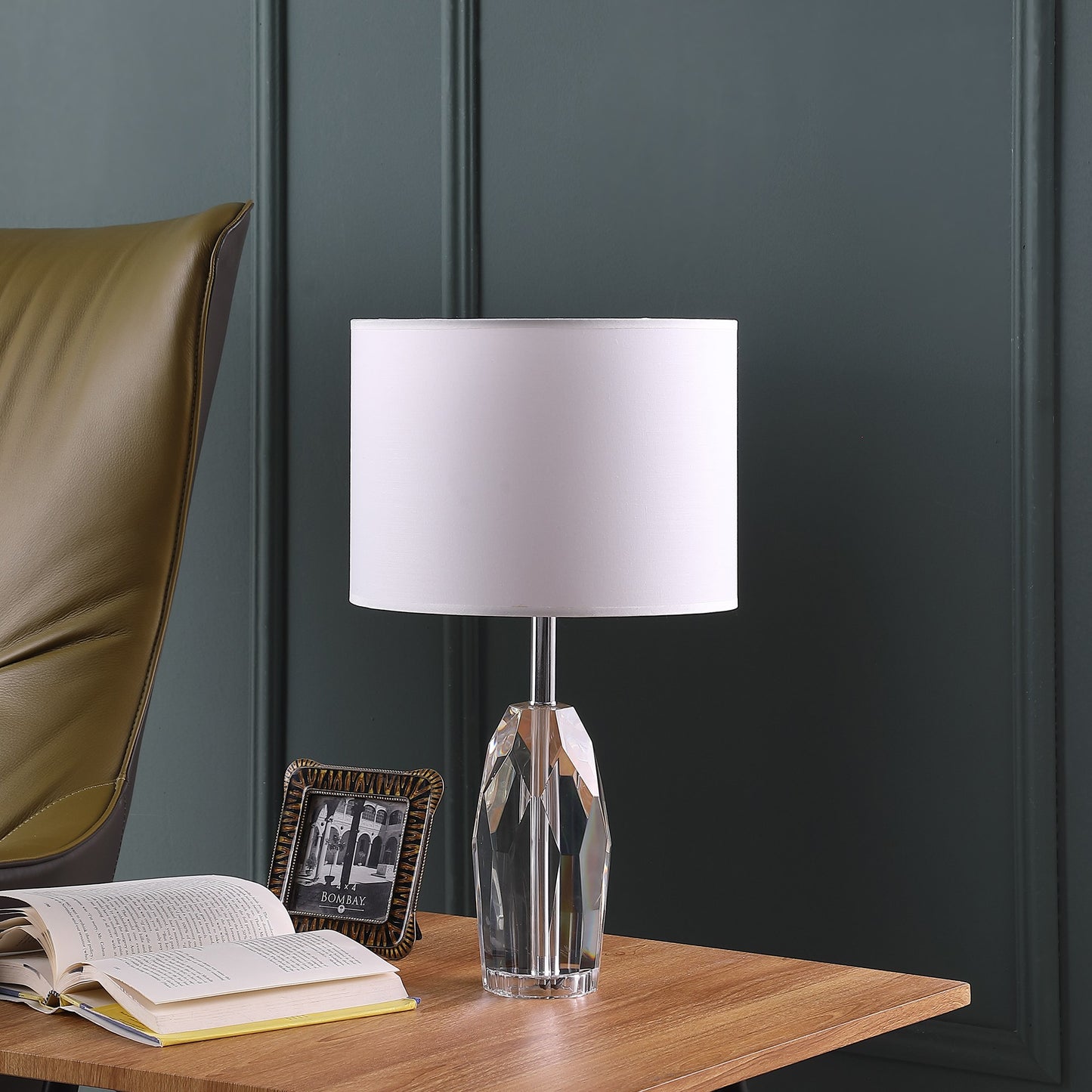Chrome & Faceted Crystal Urn Table Lamp w/ Shade