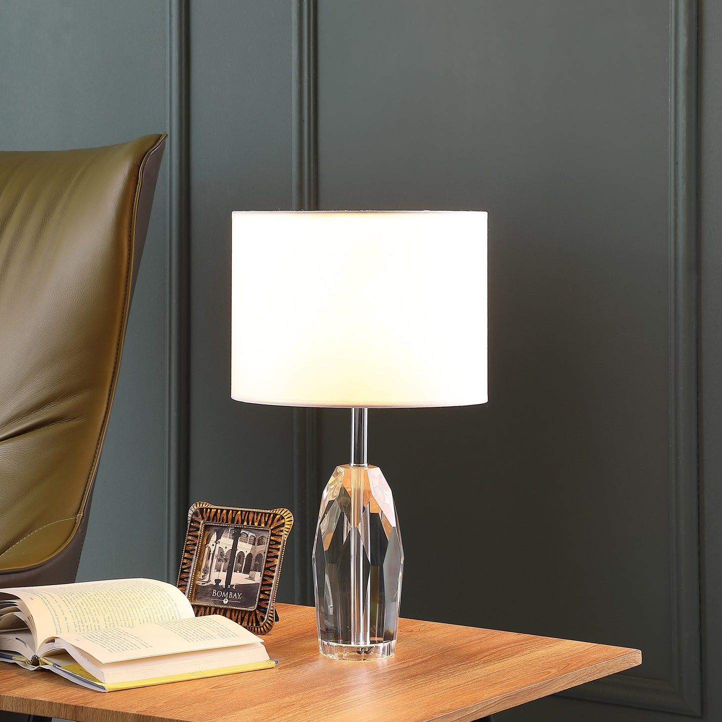Chrome & Faceted Crystal Urn Table Lamp w/ Shade