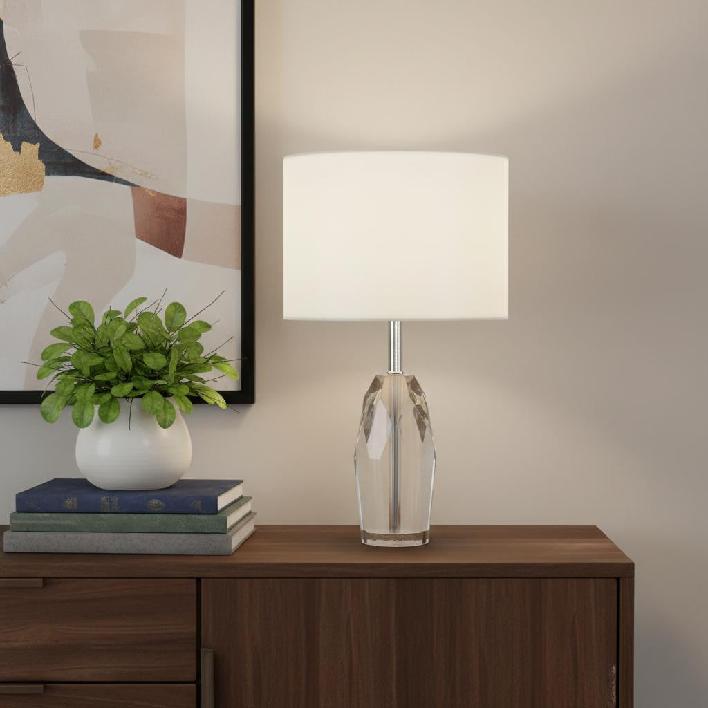 Chrome & Faceted Crystal Urn Table Lamp w/ Shade