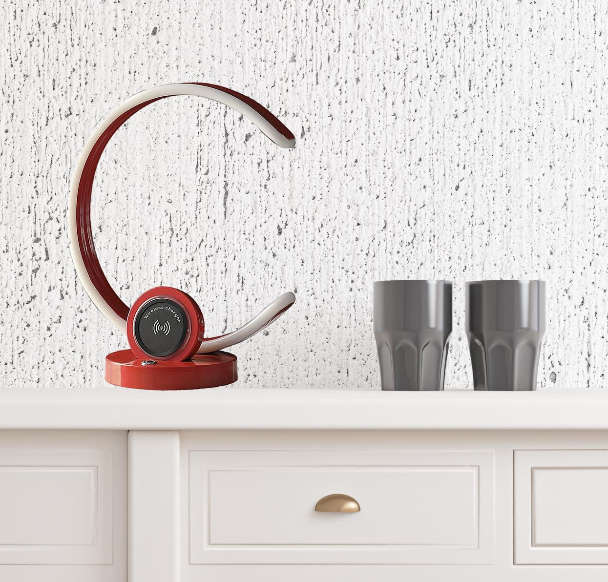 Red Contempo C Shape w/ Desk or Table Lamp