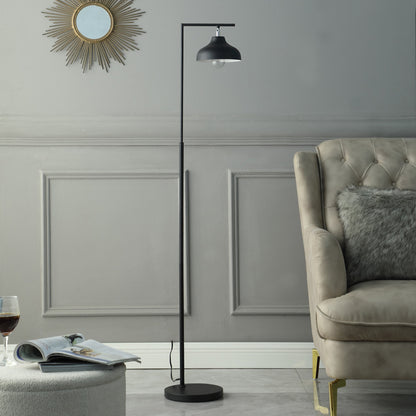 Black Arc Floor Lamp w/ Black Bowl Shade
