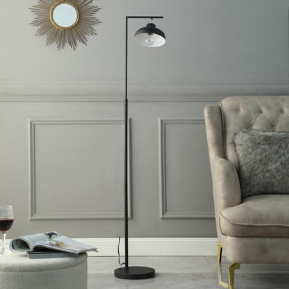 Black Arc Floor Lamp w/ Black Bowl Shade