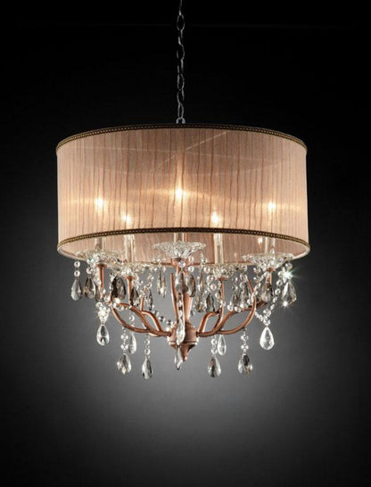 Silver & Pink Faux Crystal Hanging Chandelier Lamp