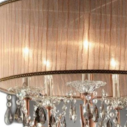 Silver & Pink Faux Crystal Hanging Chandelier Lamp