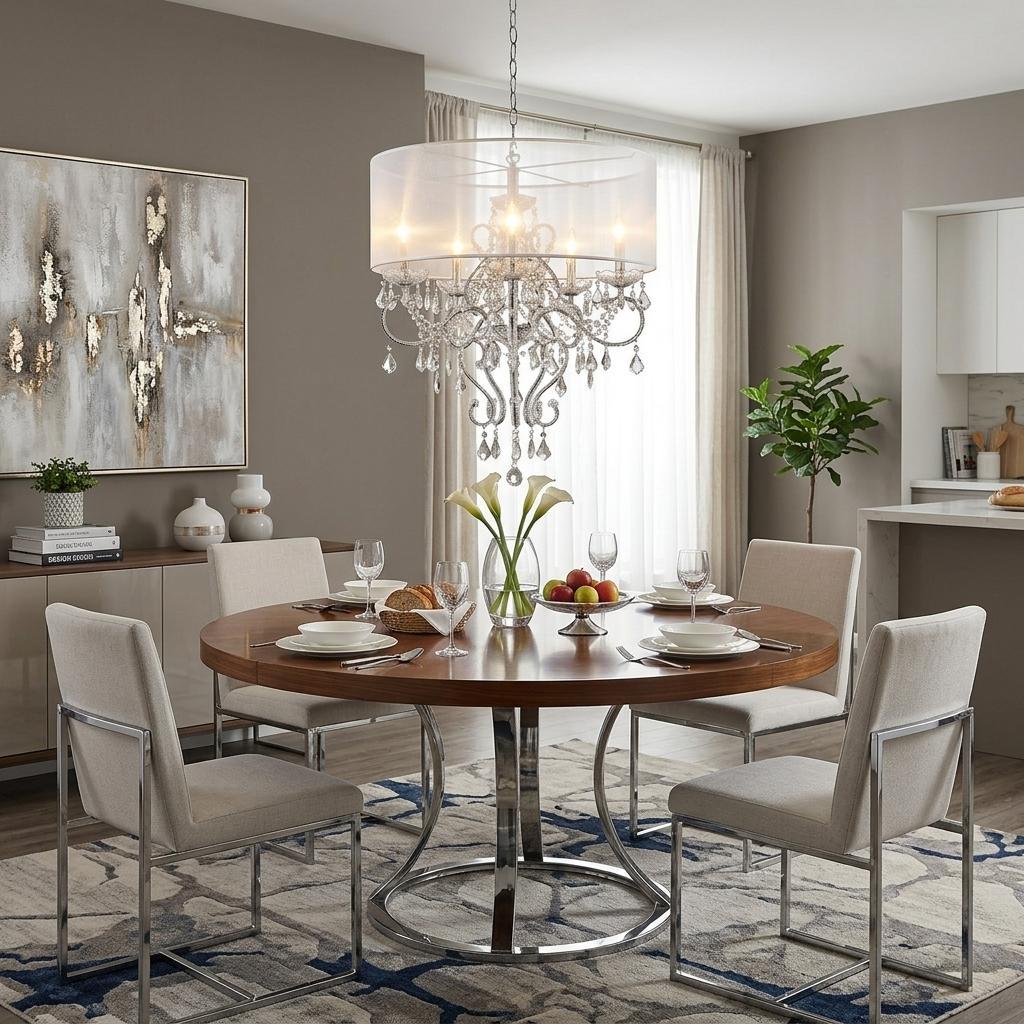 Glam Silver Faux Crystal Hanging Celing Lamp