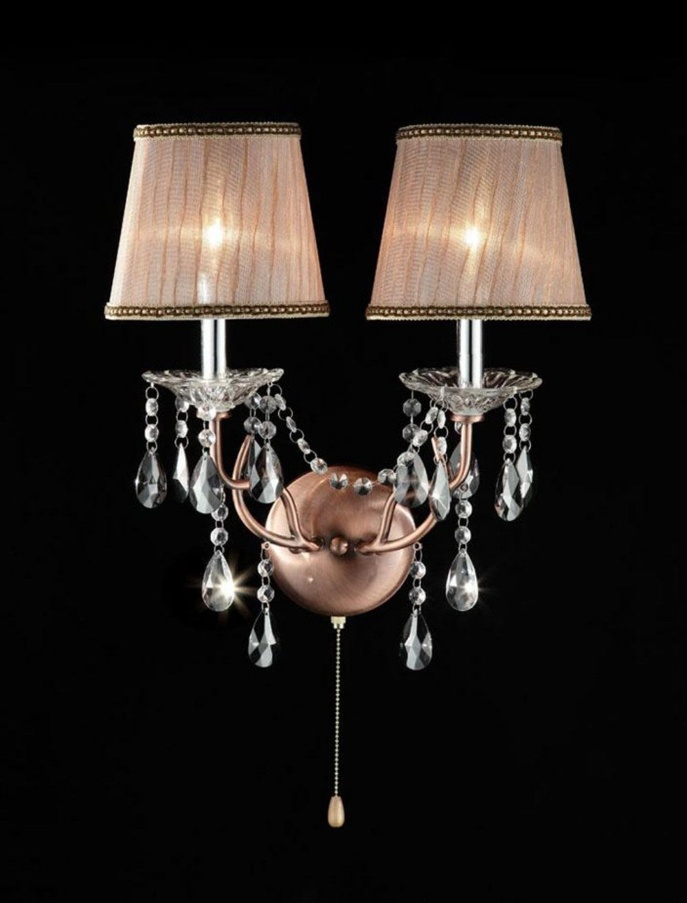 Silver & Pink Faux Crystal Dual Light Hanging Wall Sconce